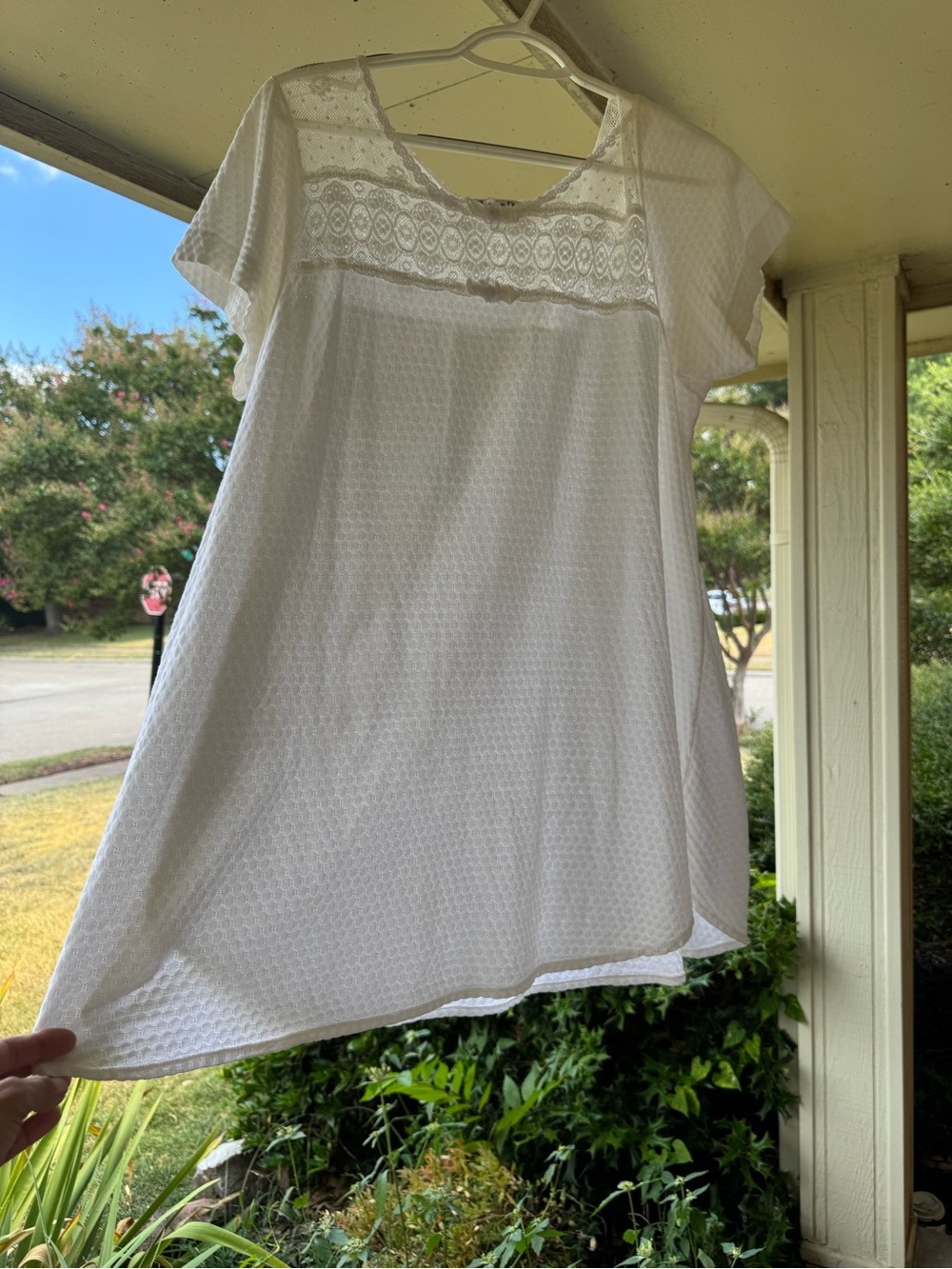 Dior White Lace Yoke Short Sleeve Tunic Top